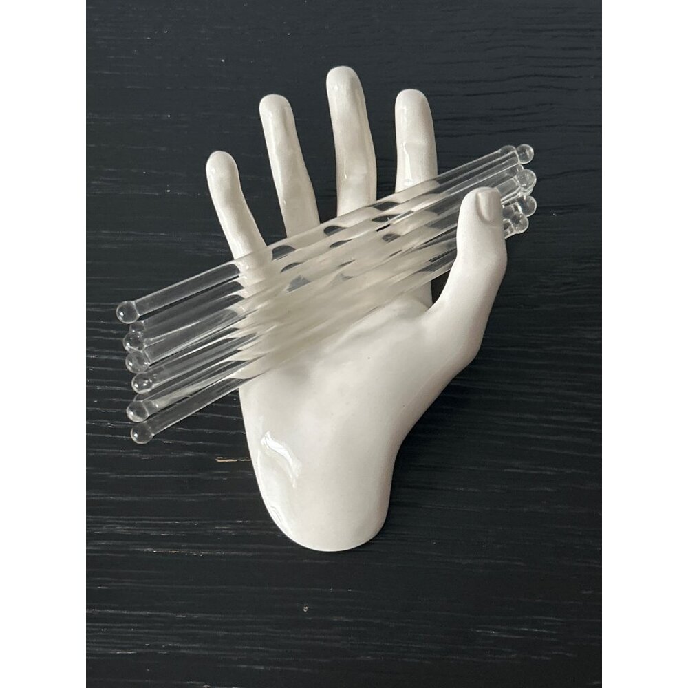 Lot of 10 Clear MCM Glass Swizzle Stir Sticks 6" Cocktail Barware Martini Party